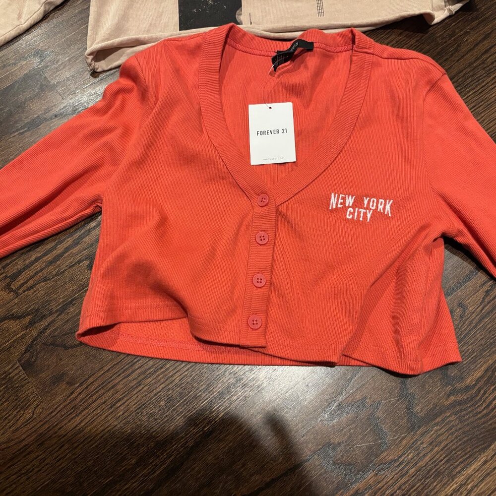 NEW Forever 21 New York City - Orange Cropped Cardigan - Size Small